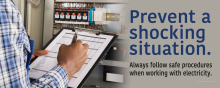 Durable safety banners and signs for high voltage areas to prevent electrical shock and promote LOTO.