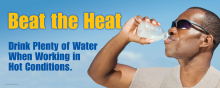 Beat the Heat banner promoting hydration and cold weather safety for OSHA compliance.