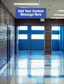 Customizable 4mm corrugated plastic ceiling sign with nickel grommets and grid clips for facility safety messages.