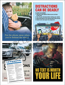 Driving Safety Focus Pack 3: Distracted Driving safety posters and meeting guide set by Clement
