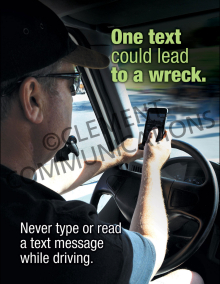 One Text Could Lead to a Wreck Safety Poster highlighting the critical dangers of texting and distracted driving.