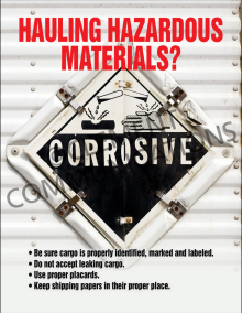 "Hauling Hazardous Materials" transportation safety poster from Clement, emphasizing the importance of safe hazmat transport protocols.