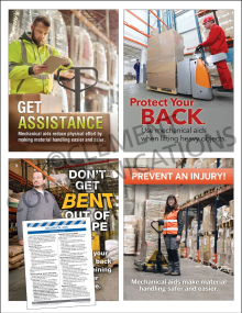 Ergonomics Focus Pack 3: Mechanical Aids safety posters and meeting guide set by Clement