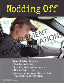 Commercial fleet and transportation safety poster titled "Nodding Off" illustrating the physical and mental signs of driver fatigue.