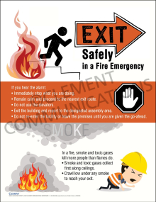 Exit Safely in a Fire Emergency Evacuation Infographic Poster providing essential fire emergency response steps and smoke inhalation prevention tips.