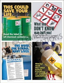 Chemical HazCom Focus Pack 2: Labels safety posters and meeting guide set by Clement