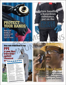 Chemical HazCom Focus Pack 3: PPE safety posters and meeting guide set by Clement