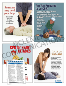 First Aid Focus Pack 3: CPR safety posters and meeting guide set by Clement