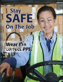 "Wear Correct PPE" safety poster from Clement, emphasizing the importance of wearing personal protective equipment to minimize workplace risks.