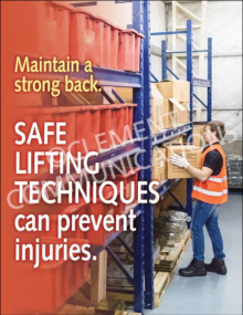 Maintain A Strong Back Safety Poster from Clement, encouraging employees to maintain a strong back through safe lifting techniques.