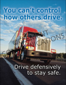 Fleet defensive driving safety poster titled "You can't control how others drive" highlighting the importance of personal focus and safety behind the wheel.