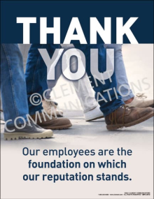 "Thank You" employee appreciation and motivation poster from Clement, stating that employees are the foundation of the company's reputation.