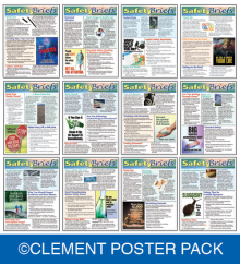 A bundle of "Safety Briefs" posters featuring concise, actionable safety tips and best practices for various workplace hazards and environments.
