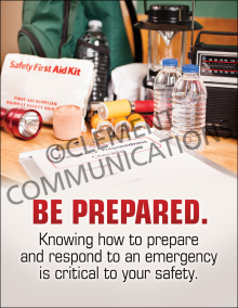 "Be Prepared" safety poster from Clement, emphasizing the importance of knowing how to prepare for and respond to workplace emergencies.
