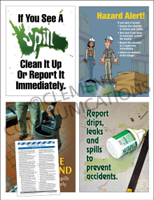 Housekeeping Focus Pack 2: Spills safety posters and meeting guide set by Clement