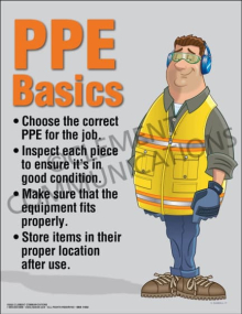 PPE Basics safety poster highlighting the importance of choosing the correct personal protective equipment for every workplace task.