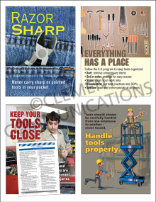 Tool Safety Focus Pack 4: Storage safety posters and meeting guide package by Clement.