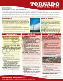 Tornado Survival Guide Emergency Preparedness Poster outlining workplace safety steps for preparedness, response, and recovery.