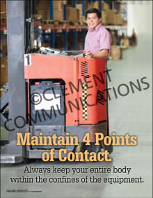 Maintain 4 Points of Contact Safety Poster from Clement, illustrating the importance of keeping your entire body within equipment confines.