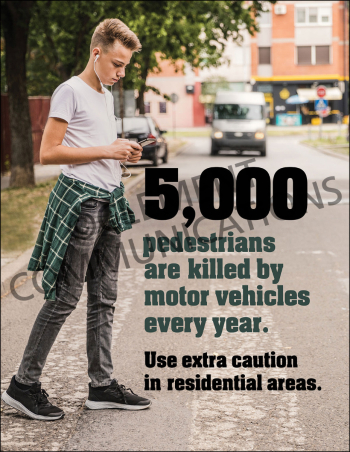 The "5000 Pedestrians Are Killed" traffic and workplace safety poster by Clement Communications, promoting pedestrian accident prevention.