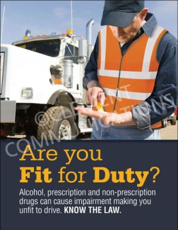 "Are You Fit for Duty?" safety poster from Clement, warning drivers about the impairing effects of alcohol and medications on driving safety.