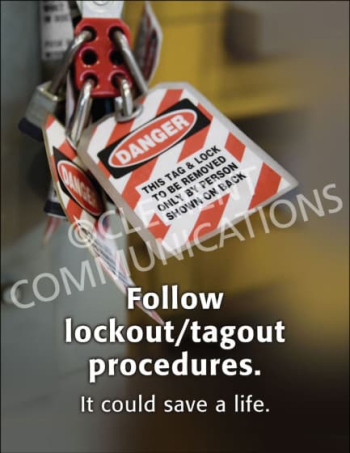 "LOTO - Could Save a Life" lockout tagout safety poster from Clement, reinforcing the importance of following energy isolation procedures.