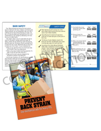 Back Safety – Mechanical Aid – Safety Pocket Guide with Quiz Card