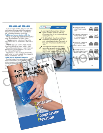 Sprains and Strains Safety Pocket Guide with Quiz Card