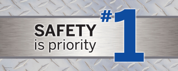Safety is Priority #1 workplace awareness banner made of durable 20oz vinyl with stitched hems for high-visibility safety messaging.
