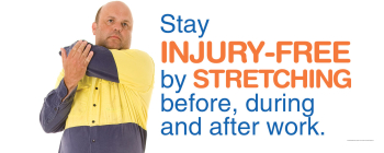 "Injury Free Stretching Banner" to promote fitness, prevent injuries, and encourage proper warm-up before physical activity.