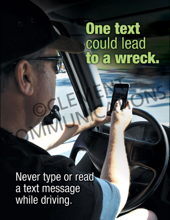 One Text Could Lead to a Wreck Safety Poster highlighting the critical dangers of texting and distracted driving.