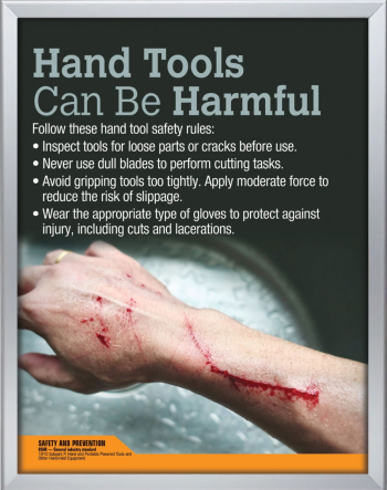 Occupational Safety and Health Poster Program sample featuring weekly OSHA regulation citations, hard-hitting compliance visual warnings, and workplace hazard messaging.